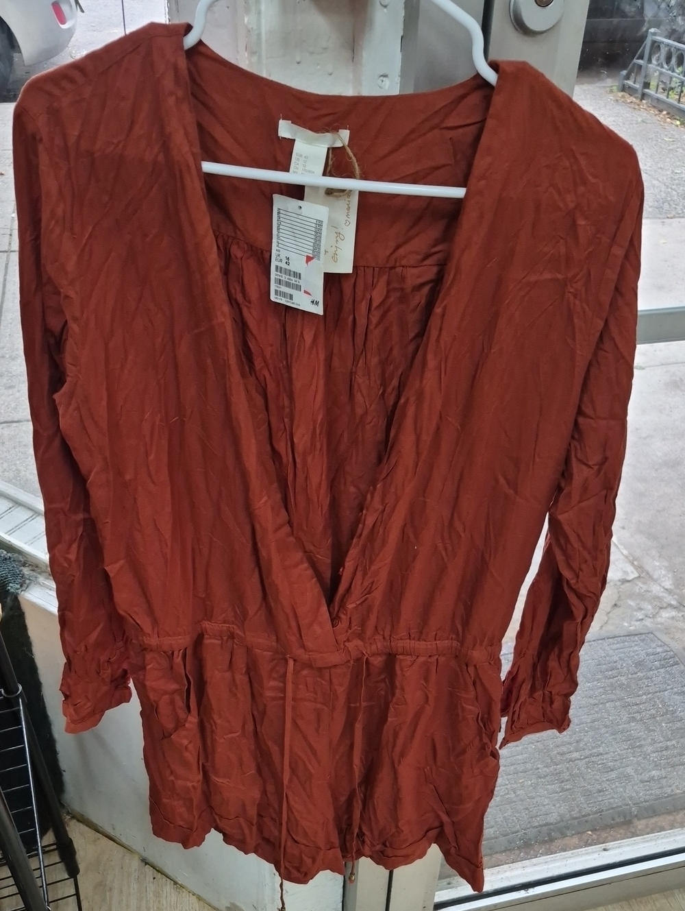 H & M Rust Red Lightweight V-Neck Long Sleeve Short Jumpsuit